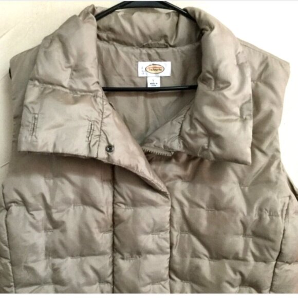 Talbots Women Size Large Quilted Vest Khaki Tan Zip & Snap Close Zip Pockets - Picture 6 of 11